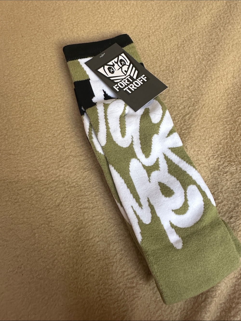 Fort Troff F*** Me Khaki Green and Black Graphic Socks